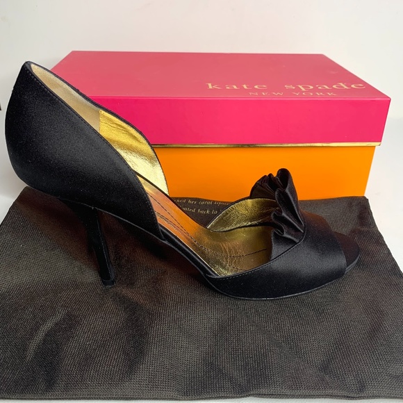 Kate Spade Chrisette Black Satin Open Toe Formal Heels - Size 8.5 - Picture 2 of 8